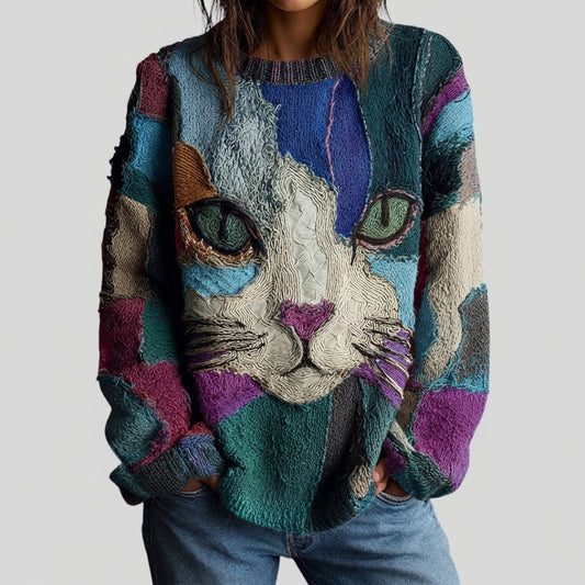 European-style Loose Animal Print Faux Sweater
