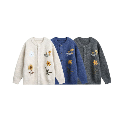 Retro Preppy Style Floral Embroidery Cardigan Sweater