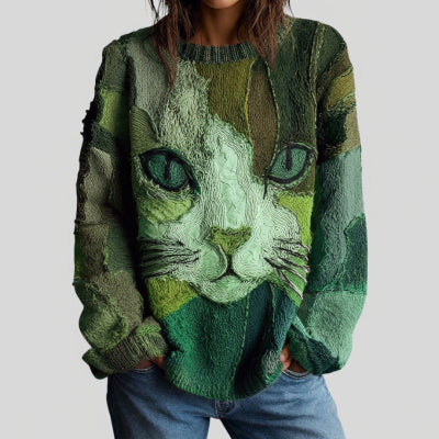 European-style Loose Animal Print Faux Sweater