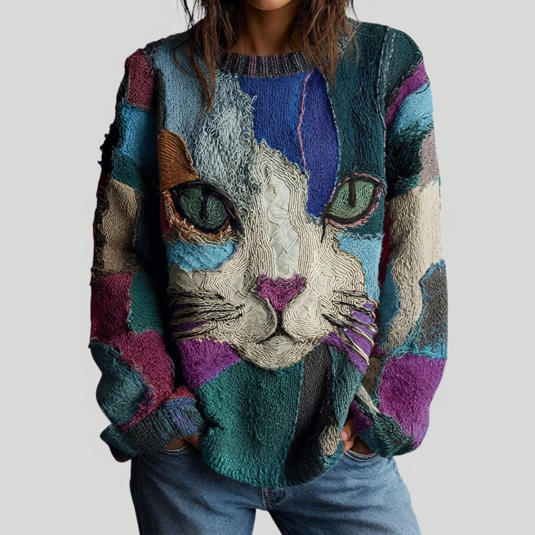 European-style Loose Animal Print Faux Sweater