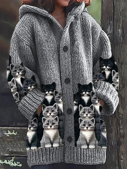 Womens Mid-Length Plush Cartoon Hooded Coat