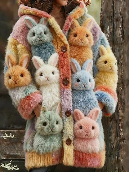 Womens Mid-Length Plush Cartoon Hooded Coat