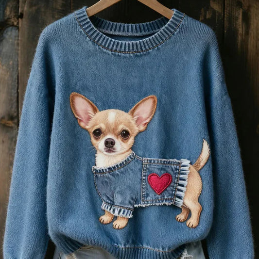 Womens 3D Digital Print Crew-Neck Sweater