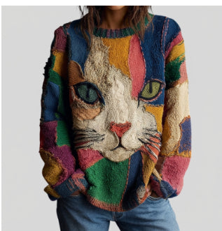 European-style Loose Animal Print Faux Sweater