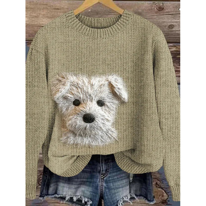 Womens Printed Crew-Neck Chunky-Knit Faux Sweater