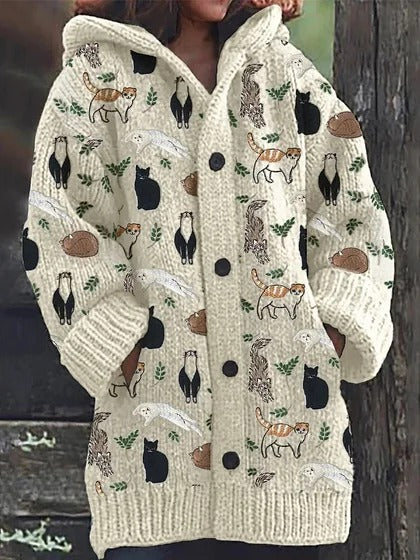 Womens Mid-Length Plush Cartoon Hooded Coat