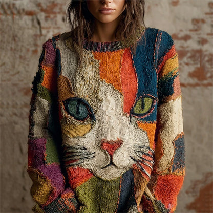 European-style Loose Animal Print Faux Sweater