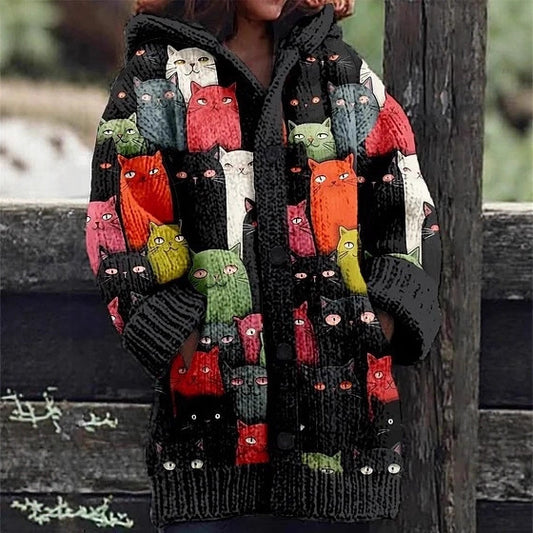 Womens Mid-Length Plush Cartoon Hooded Coat
